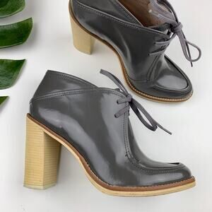 10 Crosby Derek Lam Madeline Boots Grey Leather Lace Up Heeled Women's 6